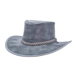 American Hat Makers Crusher Premium Gray Leather Australian Outback Hat for Men and Women, Aussie Australian Western Cowboy Style, UPF50 Wide Brim, Waterproof Oilskin, Crushable and Packable | Large