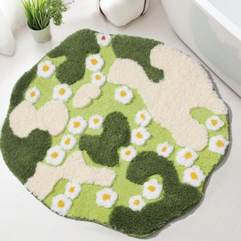Softania Moss Bath Mat - Cute Green Bathroom Rug with Non-Slip Backing, Water Absorbent Microfiber - Small Soft Plush Aesthetic Rug for Bedroom, Bathroom and Home Decor (29"x26")
