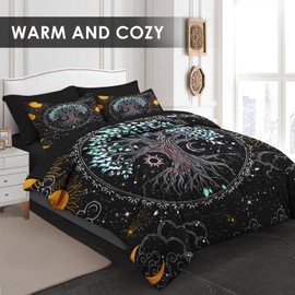 Pamnest Comforter Set Full Size, Trippy Hippie Tree of Life 7 Pcs Bedding for Kids and Adults, Sun and Moon Bohemian Bed Sheet Sets with Fitted Sheet 2 Pillowcase & 2 Sham for Bedroom Bed Decor