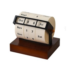 SELECOCO Rotating Perpetual Calendar Wooden Tabletop Stylish Scandinavian Interior Simple Design (A)