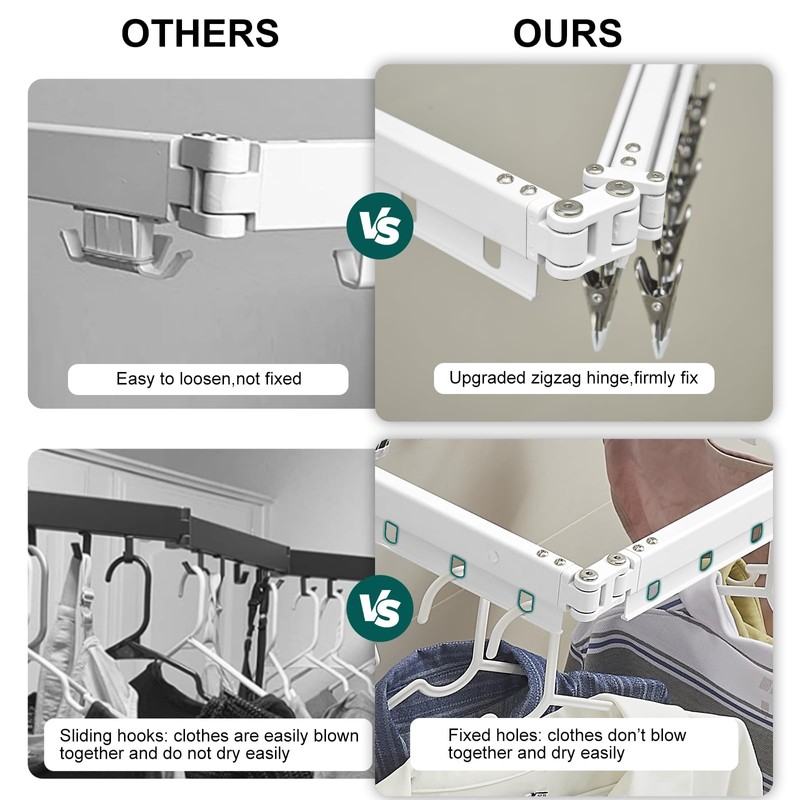 Hoimpro Clothes Drying Rack Retractable Wall Mounted, Tri-Fold Space Saving