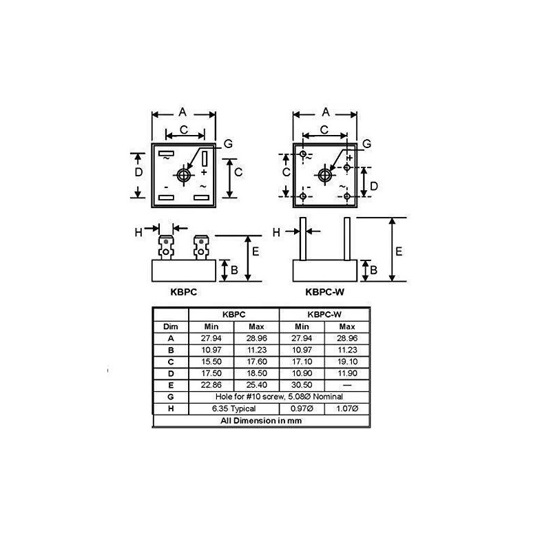 Unbranded 5pcs kbpc1010 10A 1000V AC Single Phase Square Diode