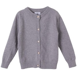ZHUANNIAN Girls School Cardigan Long Sleeve Pearl Button Down Uniform Schoolwear Cardigans(Grey,4-5 Years)