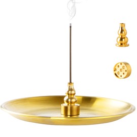 3 in 1 Incense Burner - 5.5 Inch Brass Incense Holder for Incense Sticks/Coil Incense/Incense Cones - Metal Gourd-Shaped Ash Catcher for Meditation Yoga Room Home Decor ZX11S