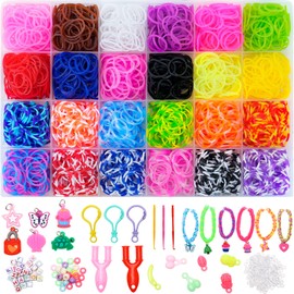 XKDOUS 24 Colors Rubber Band Bracelet Kit, Bracelet Making Kit for Art and Craft, Rubberband Bracelets kit for Kids Ages 6+