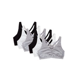 Fruit of the Loom Women's Adjustable Shirred Front Racerback Sports Bra Multi Packs, Heather Grey/White/Black/Heather Grey/White/Black 6-Pack, 34