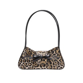 Verdusa Women's Leopard Print PU Leather Shoulder Handbags Bowknot Flap Top Handle Underarm Bag Brown and Black One-Size