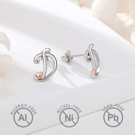 CELESTIA Initial Heart Earrings Studs Sterling Silver Letter Jewelry Best Friend Birthday Gifts for Women Mother Daughter Sister in Law