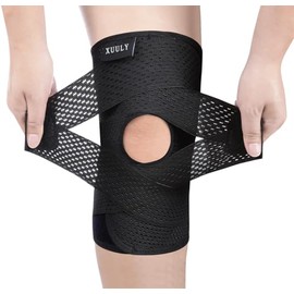 Rodillera Ortopédica Elastica con Estabilizadores Laterales - Soporte para Menisco, Ligamentos ACL/MCL - Compresión Deportiva Ajustable y Transpirable - Uso en Gym, Deporte - Negro XL
