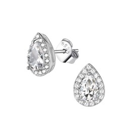 FindChic Teardop Diamond Stud Earrings April Birthstone Sterling Silver Pear Shaped Cubic Zirconia Hypoallergenic Wedding Earrings for Brides Party & Everyday Jewelry Gifts