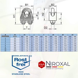 Pack of 10 Rustproof Wire Rope Clips 5 mm Stainless Steel A4 Bow Rope Clamp Suitable for Diameter 5 mm Wire | in Set with Matching Thimble | Made of V4A Stainless Steel for Steel Cable Steel Wire
