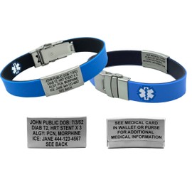 Universal Medical Data Reversible Medical Alert Bracelet, Waterproof Medical Alert Bracelet Reversible Sport Slim Design, Medical Bracelet for Woman ID Bracelet Women (Black/Blue)