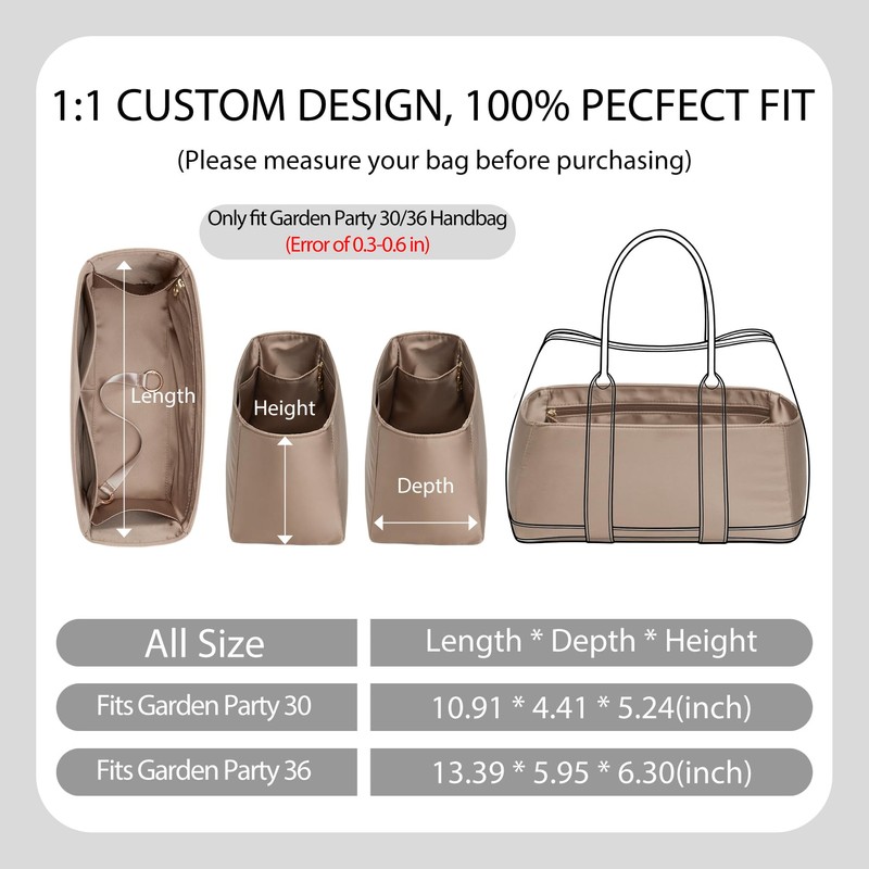 OAikor Satin Purse Organizer Insert for Hermes Garden Party 36,