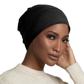 Gebell Women's Pleated Headscarf Hat – Stylish Comfortable Hair Care Cap, Soft Breathable for Daily Wear, Yoga, Travel, Sleep Hat, Elegant Design Black
