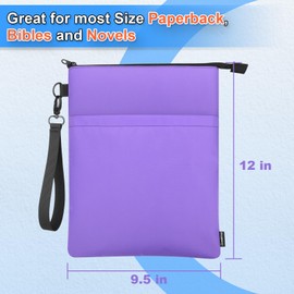 Book Sleeves with Zipper, Travel Book Protector Pouch for Paperbacks & Hardcover Books, Book Covers Bags Carry Case/Front Pocket & Handle Strap for Book Lovers Women Readers (Purple, 1 Pc)