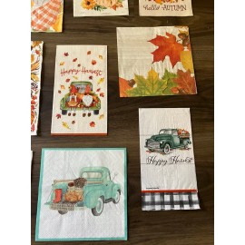 Fall Thanksgiving Napkins- Decoupage- Autumn Leaves Pumpkins Gnomes