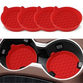 4 PCS Car Cup Coaster, Non-Slip Cup Holder Insert Coasters, Silicone Car Cup Holder Coasters, Universal Recessed Drink Cup Mat, Car Accessories Interior for Women and Man (Red)