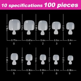 SAIPOM 100 Pieces Fake Toenails Full Cover False Toe Nail Tips in 10 Sizes with box for DIY Salon Foot Manicure Sticker Tools (Natural)