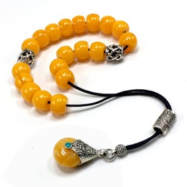 KOMBOLOI, Begleri, Greek Worry Anxiety Beads, Relaxing, Stress Relief Relaxation, Greek Rosary (Dark Yellow Resin Drum -13X9 mm- 19 Big Beads)