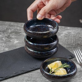 Uaral Soy Sauce Dishes Sushi Dipping Bowl Pinch Bowl Stoneware Small Serving Dish Set 3.35 Inch(4.5 oz,Nebula Blue)