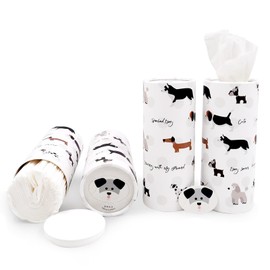 Daily Treasures 4 Pack Car Tissue Box with Facial Tissues,Cute Round Tissue Boxes for Car,Puppy Car Tissue Holder,Tissue for Car Cup Holder,Refill Cylinder Tissues for Car Holder Travel Bathroom(Dog)