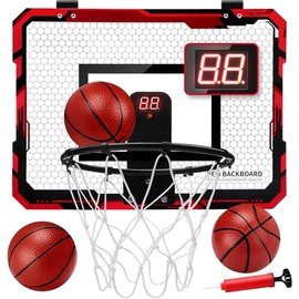 Basketball Hoop Indoor Mini Basketball Hoop with 3 Balls, Indoor Basketball for Door Score Basketball Hoop for  and Adults - Color: Black and Blue+Counter, Size: Black and Blue+Counter