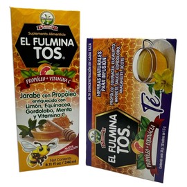 Fulmina tos TE (20 tea bags) W/Mullein, Propolis, Echinacea, Eucalyptus and more + Syrup Propolis & Vitamin C W/Lemon, Echinacea 8.11 fl oz+ (JARABE Propóleo y Vitamina C Con Limón, Equinácea)