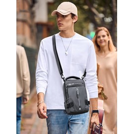 DORRISO Men's Grey Chest Bag, Utility Sling Bag with USB Port, Durable Lightweight Portable Practical Bag for Business Travel Leisure Casual Daily Hiking, Size L