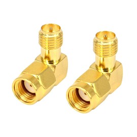 Boobrie 90 Degree RP SMA Adapter Coaxial Connector RP SMA Male (Hole) to RP SMA Female (Pin) Right Angle RP-SMA to RP-SMA for Drone Aerial FPV Audio Radio Video Pack of 2
