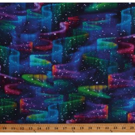 Fields Cotton Aurora Borealis Northern Lights Sky Stargazers Nature Landscape Cotton Fabric Print by The Yard (D386.19),Multicolor,44 Inches