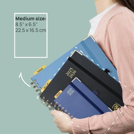 POPRUN Academic Planner 2025-2026 (July 2025-June 2026), Daily Weekly and Monthly Appointment Book (Wirebound Hard Cover - 6.25'' x 8.5'') with Hourly Time Slots, Tabs, 100 GSM - Burgundy