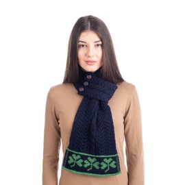 SAOL - Bufanda de lana meriente, diseño de trébol verde, Marino, Talla única