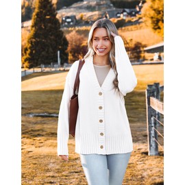 Zeagoo Women's Cardigan 2024 Fall Winter Open Front Oversized Button V Neck Loose Soft Knit Sweater White