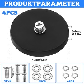 4 Strong Magnets with Thread, 43 mm Magnet Rubberised with M4 Screws, Neodymium Magnets, Rubberised, Non-Slip Magnets Magnetic Base, Magnets for Screwing on Light Strips Vehicles (Extra Strong 15 kg
