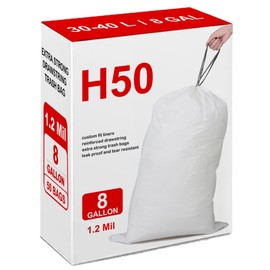 8 Gallon Code H Heavy Duty Trash Bags 1.2 Mil Heavy Duty | Reliable1st Compatible with simpleman Code H | White Drawstring (50 Count) 8 Gallon | 30-40 Liter