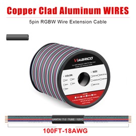 100ft RGBW LED Extension Cable 18 Gauge 5Pin 12V DC Electrical Wire 5 Colors 18AWG Wires with 10PCS shrinkable Tubes for RGBW 3528 5050 Led Strip Copper Clad Aluminum Copper Wire