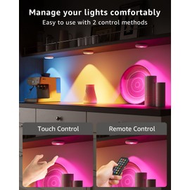 Rechargeable Color Changing Puck Lights with Remote, 2400mAh Battery Touch Light Magnetic Push Tap Lights Wireless RGB LED Under Cabinet Lighting, Sitck On Light for Kitchen, Closet, Classroom, Shelf