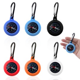 Pack of 6 Children's Compass, Waterproof Mini Compass with Carabiner Hook, Robust Outdoor Navigation Tool for Camping, Hiking, Travel, School, Keyring Set in Multicoloured (Pack of 6)