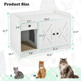 YOPTO Cat Litter Box Enclosure Furniture – Hidden Litter Box Cabinet with Storage Drawer,Side Table & Built-in Mat,Farmhouse Style Indoor Cat House for Living Room,White