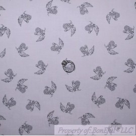 RJR Bare Essentials 2013-1507 Calico Old Farm Love BonEful Fabric FQ Cotton Quilt White Black B&W Small Little Rooster Chicken Farm