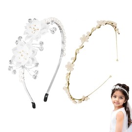 XFSRG Pack of 2 Hair Accessories Flower Wreath Flower Crown Headband Hair Band Women's Flowers Wreath Headband Communion Girls Pearl Hair Band Headwear Headbands Headdress Hair Bands Floral Bridal