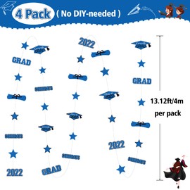 4 Pcs Graduation Party Hanging Decorations No DIY Required Grad Streamers Star Hat Diploma Grad Hanging Swirl Class of 2022 Hanging Decor Congrats Grad Swirl for Graduation Party Supplies (Navy Blue)