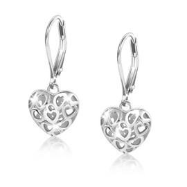 925 Sterling Silver Heart Drop Earrings for Women, ASH'S CHOICE Small Cartilage Sterling Silver Huggie Earring, Silver Hoop Earrings with Hollow Heart Drop French Hook Dangle Hoop Earrings for Women