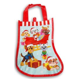 Christmas Stocking Shaped Reusable Party Tote Bag - 9.25 x 13 Inch (Pup Patrol)