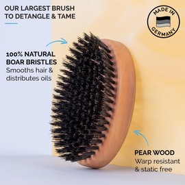 ZEUS 100% Firm Boar Bristle Beard Brush, Military-Style, Brush Gift Set with Brush Cleaner and Tin! (SOFT BRISTLES) - Q92