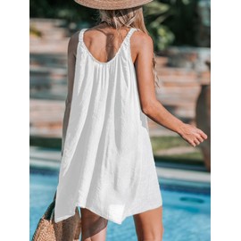 CUPSHE Women's 2025 Summer Causal Cover Ups Spaghetti Strap V Neck Sleeveless Beach Dress White X-Large