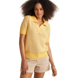 vineyard vines Women's Open-Stitch Short-Sleeve Polo Sweater, Sunny