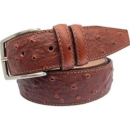 MENS ITALIAN OSTRICH PRINT LEATHER BELT BLACK BLUE TAN BROWN BURGUNDY (TAN, MEDIUM 32-35 INCHES)