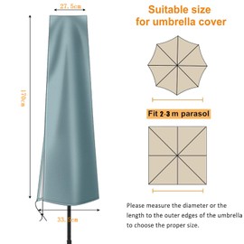 OKPOW Parasol Cover, Heavy Duty Rip Proof 600D Parasol Covers Waterproof Fit for Ø 300 cm Garden Parasol, Windproof, Anti-UV, Large Umbrella Cover with Zip (170*27.5*33.5cm, Gray)