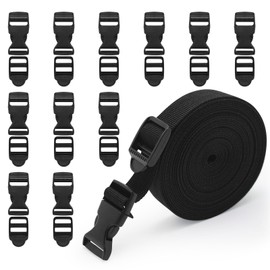 25 mm x 5 m nylon webbing with 10 pairs of buckles, 2.5 cm durable webbing and side release buckles clips for DIY craft backpack strapping bag webbing luggage attachment strap, black